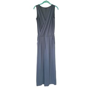 Uniqlo Jumpsuit Sleeveless Wide Leg Faux Wrap Jersey Knit Grey Blue XS